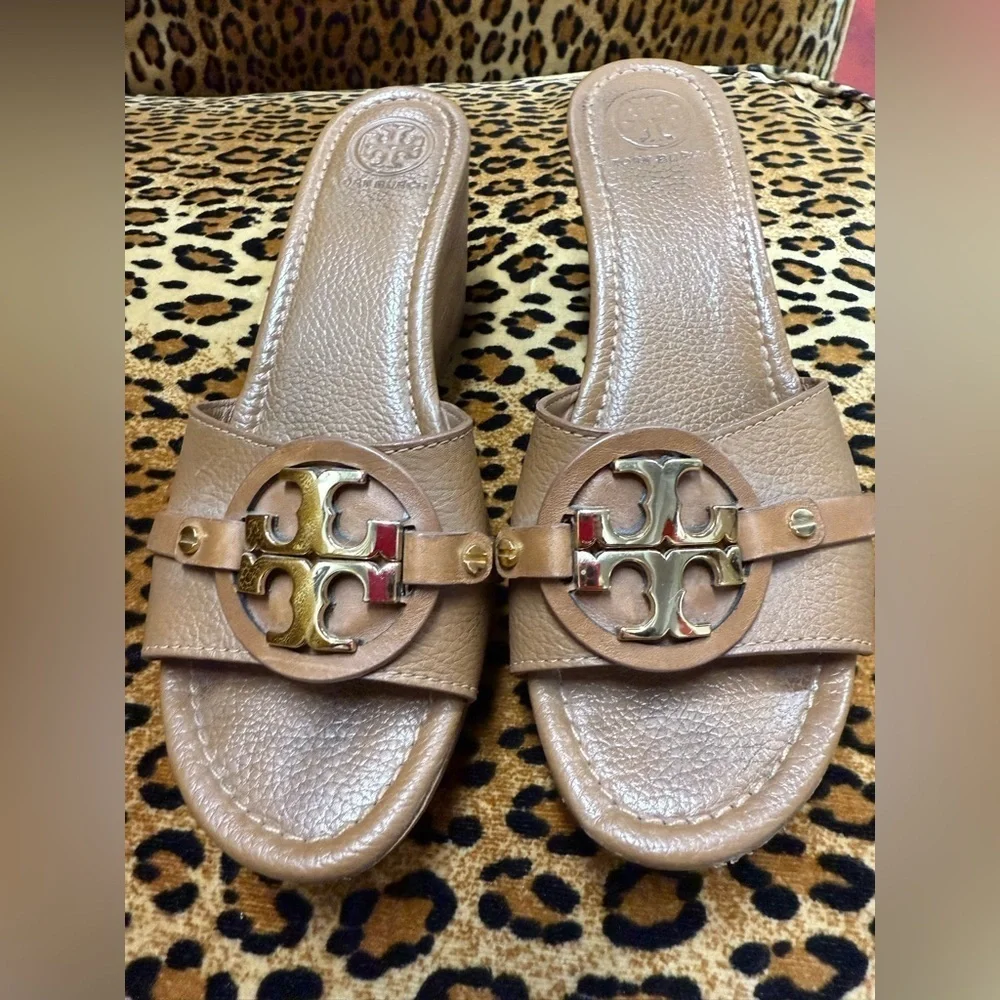 Tory Burch Tan Leather Slide Sandals